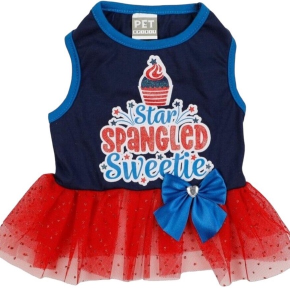 4th of july patriotic dog dress new with tags medium red, wide, and blue bow - Picture 3 of 5